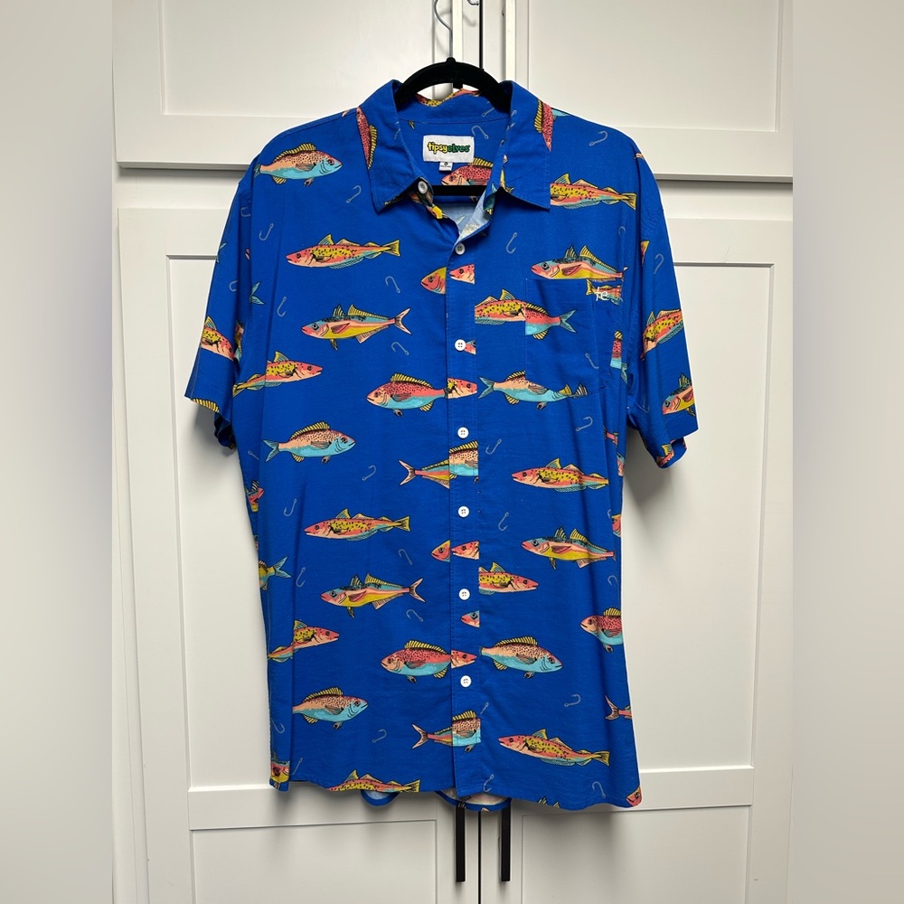 Tipsy Elves Men’s Fish Lures Button-Down Shirt, Sz XL
